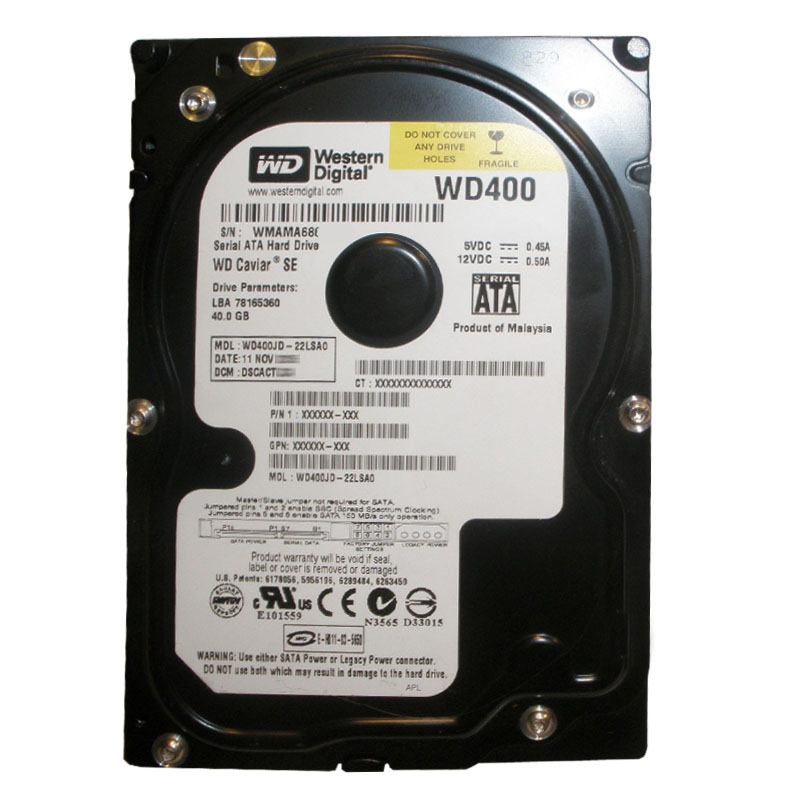 Western Digital - 40GB 7.2K SATA 3.0Gbps 3.5" 8MB Hard Drive - WD400JD-22LSA0