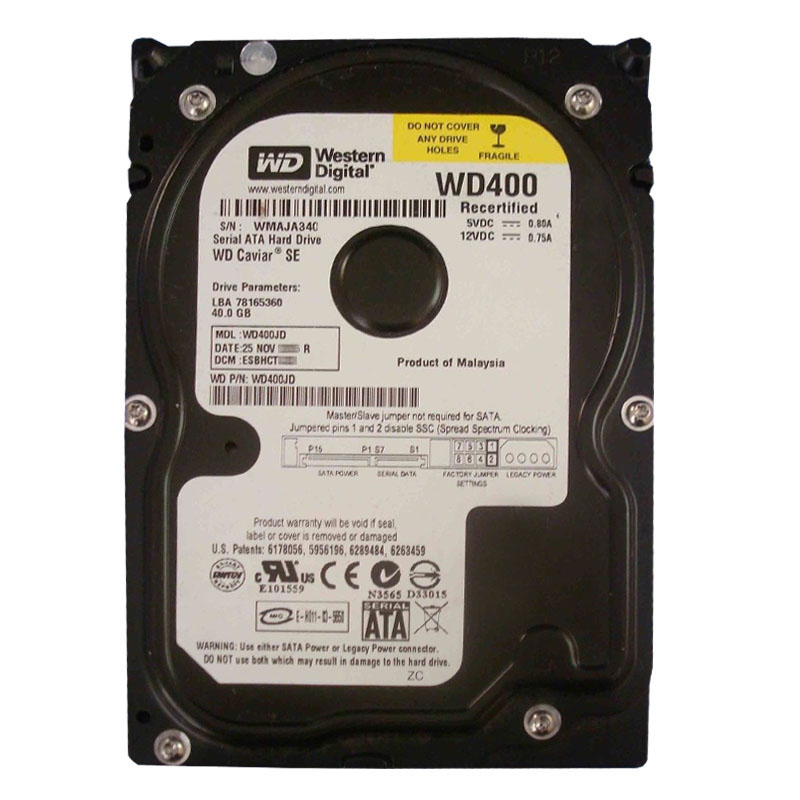 Western Digital - 40GB 7.2K SATA 3.0Gbps 3.5" 8MB Hard Drive - WD400JD