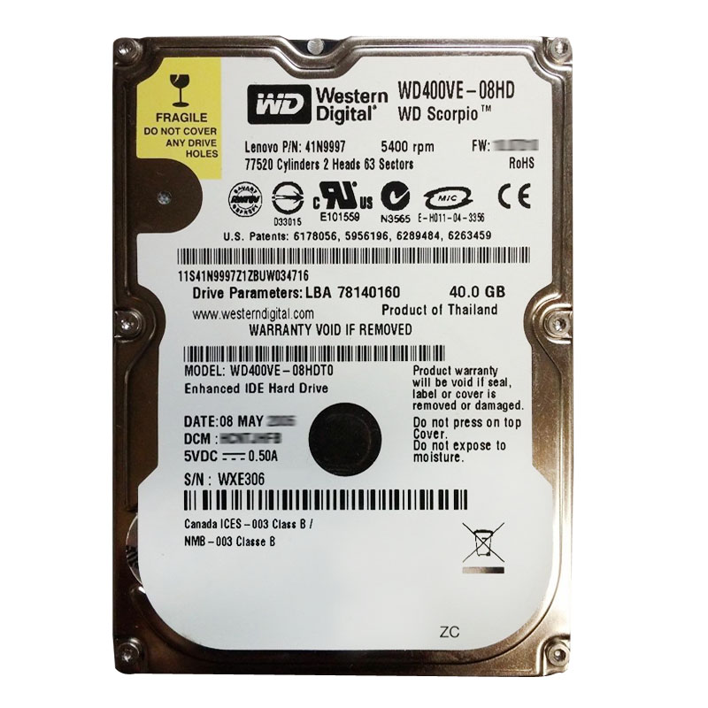 Western Digital - 40GB 5.4K IDE 2.5" 8MB Cache Hard Drive - WD400VE-08HDT0