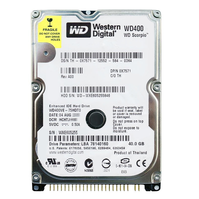WD400VE-75HDT0.jpg Western Digital - 40GB 5.4K IDE 2.5" 8MB Cache Hard Drive - WD400VE-75HDT0 - Image 1