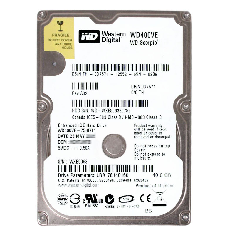 Western Digital - 40GB 5.4K IDE 2.5" 8MB Cache Hard Drive - WD400VE-75HDT1