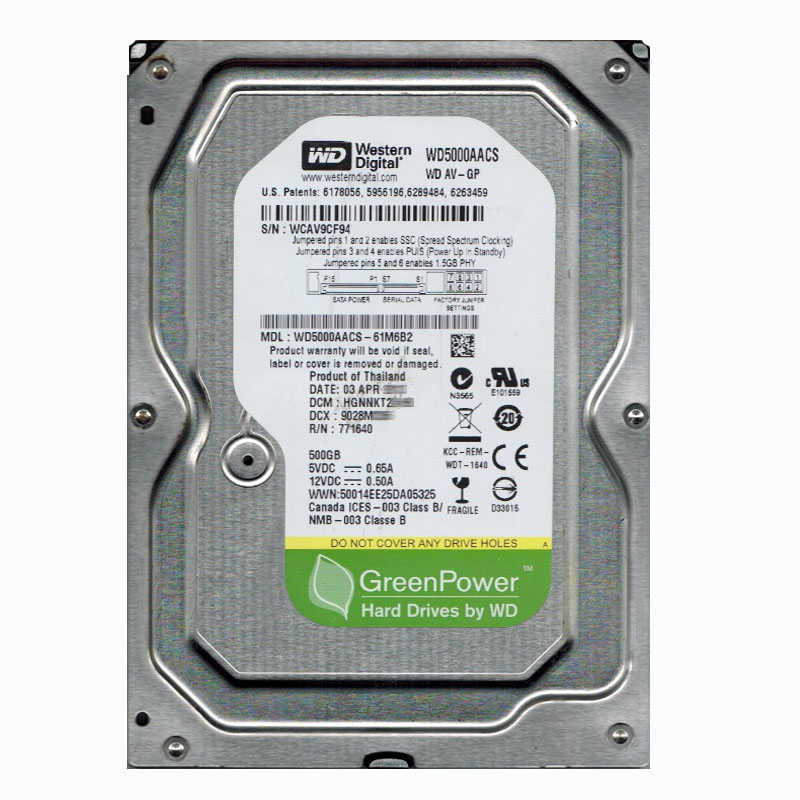 Western Digital - 500GB IntelliPower SATA 3.0Gbps 3.5" 16MB Hard Drive - WD5000AACS-61M6B2