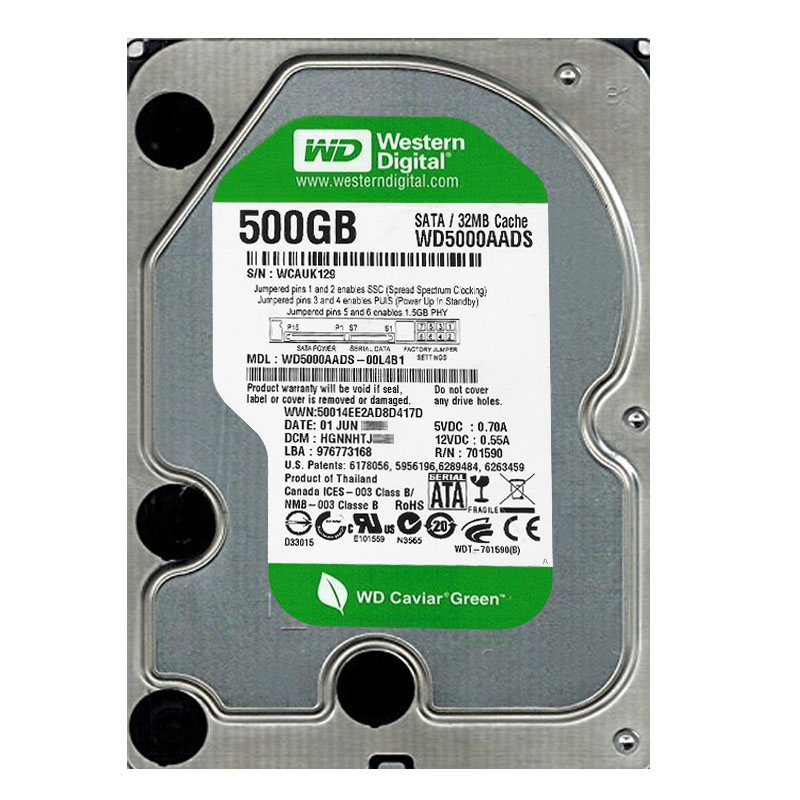 Western Digital - 500GB IntelliPower SATA 3.0Gbps 3.5" 32MB Hard Drive - WD5000AADS-00L4B1
