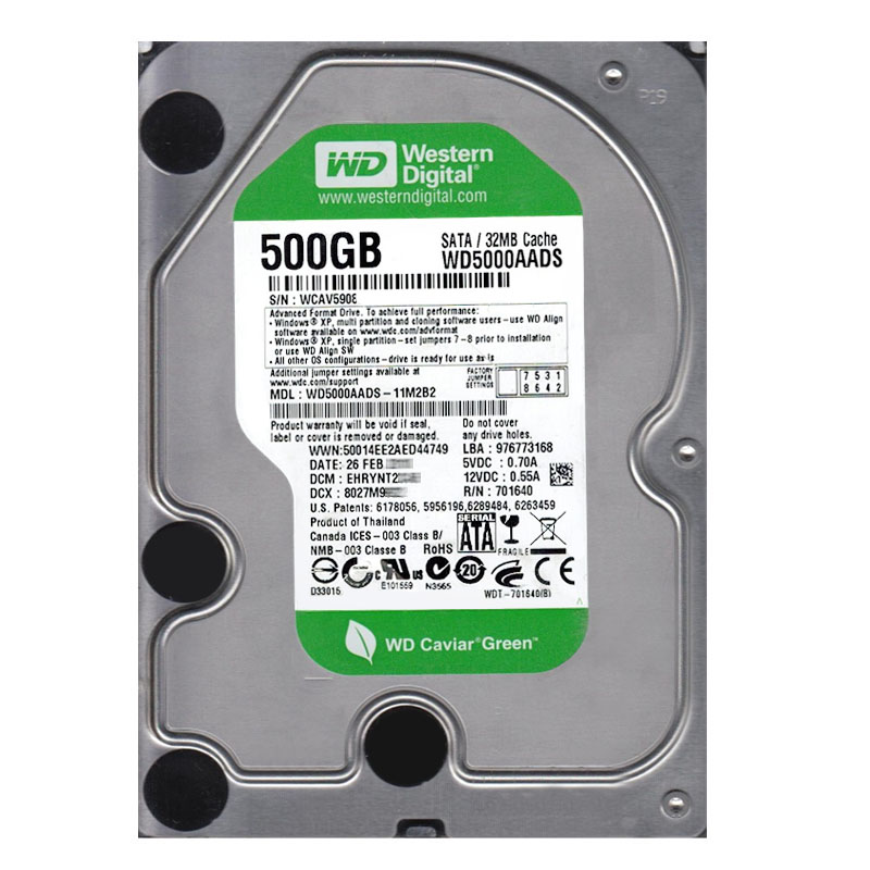 Western Digital - 500GB IntelliPower SATA 3.0Gbps 3.5" 32MB Hard Drive - WD5000AADS-11M2B2