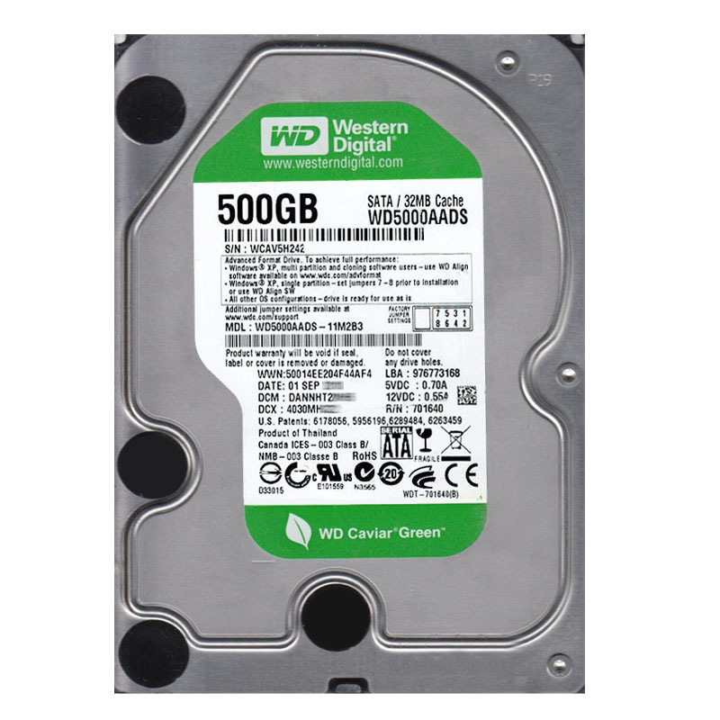 Western Digital - 500GB IntelliPower SATA 3.0Gbps 3.5" 32MB Hard Drive - WD5000AADS-11M2B3