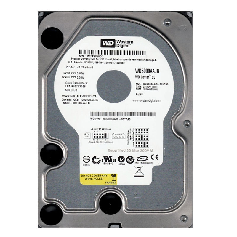 Western Digital - 500GB 7.2K ATA/100 3.5" 8MB Cache Hard Drive - WD5000AAJB-00YRA0