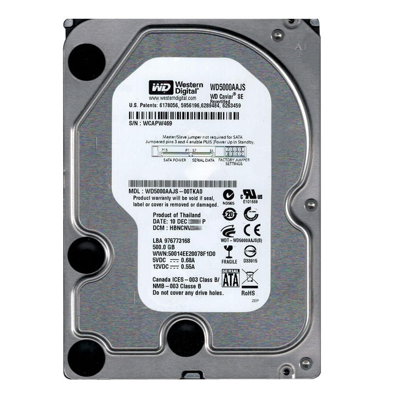 Western Digital - 500GB 7.2K SATA 3.0Gbps 3.5" 8MB Hard Drive - WD5000AAJS-00TKA0