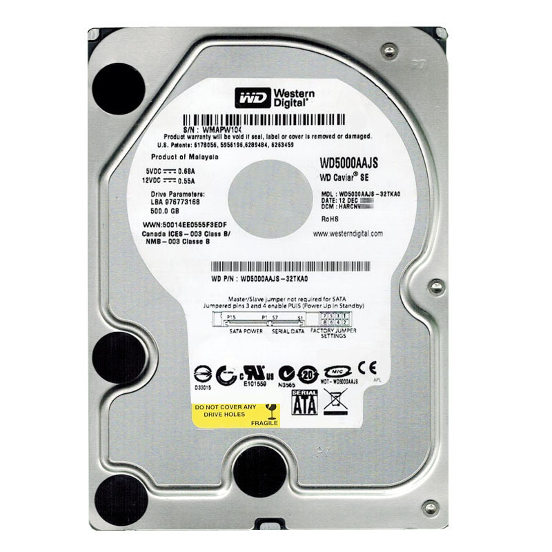 Western Digital - 500GB 7.2K SATA 3.0Gbps 3.5" 8MB Hard Drive - WD5000AAJS-32TKA0