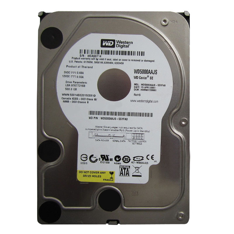 Western Digital - 500GB 7.2K SATA 3.0Gbps 3.5" 8MB Hard Drive - WD5000AAJS-55YFA0