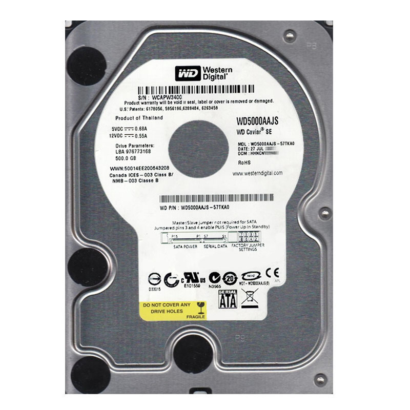 Western Digital - 500GB 7.2K SATA 3.0Gbps 3.5" 8MB Hard Drive - WD5000AAJS-57TKA0