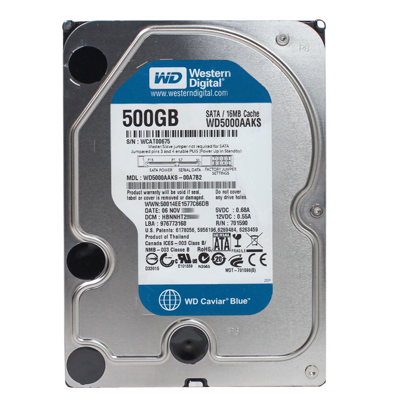 Western Digital - 500GB 7.2K SATA 3.0Gbps 3.5" 16MB Hard Drive - WD5000AAKS-00A7B2
