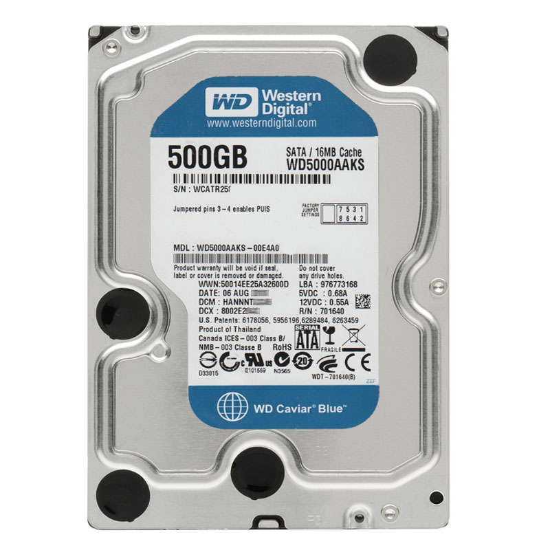 Western Digital - 500GB 7.2K SATA 3.0Gbps 3.5" 16MB Hard Drive - WD5000AAKS-00E4A0
