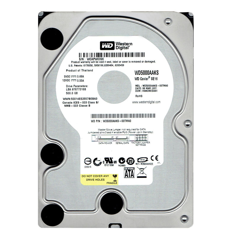 Western Digital - 500GB 7.2K SATA 3.0Gbps 3.5" 16MB Hard Drive - WD5000AAKS-00TMA0
