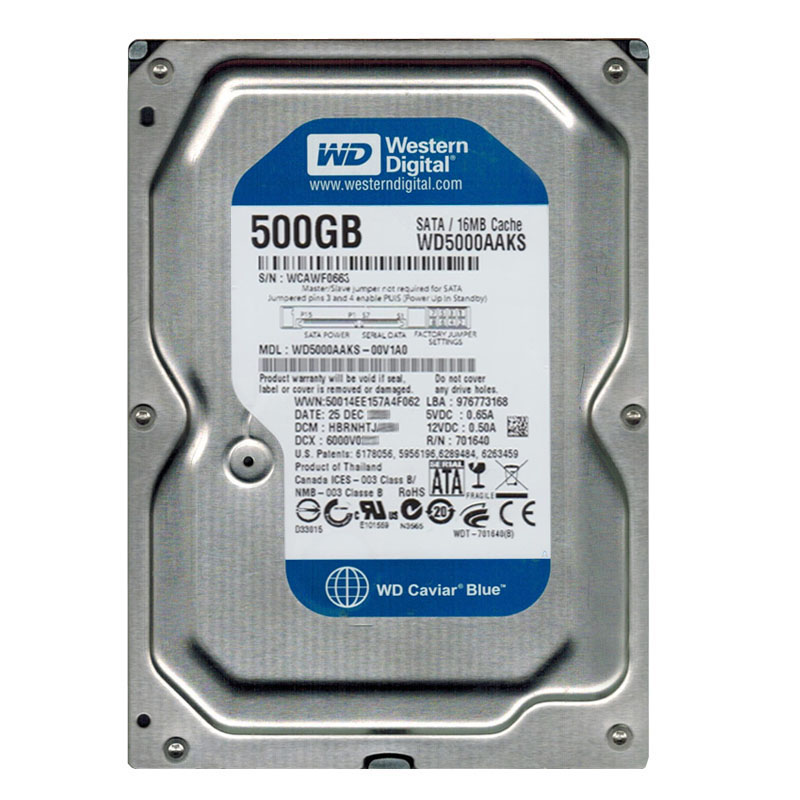 Western Digital - 500GB 7.2K SATA 3.0Gbps 3.5" 16MB Hard Drive - WD5000AAKS-00V1A0