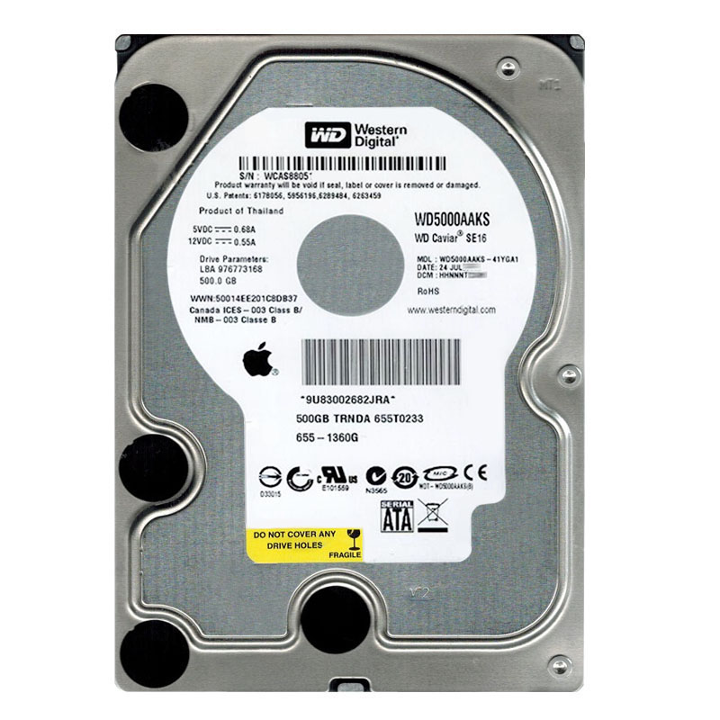 Western Digital - 500GB 7.2K SATA 3.0Gbps 3.5" 16MB Hard Drive - WD5000AAKS-41YGA1