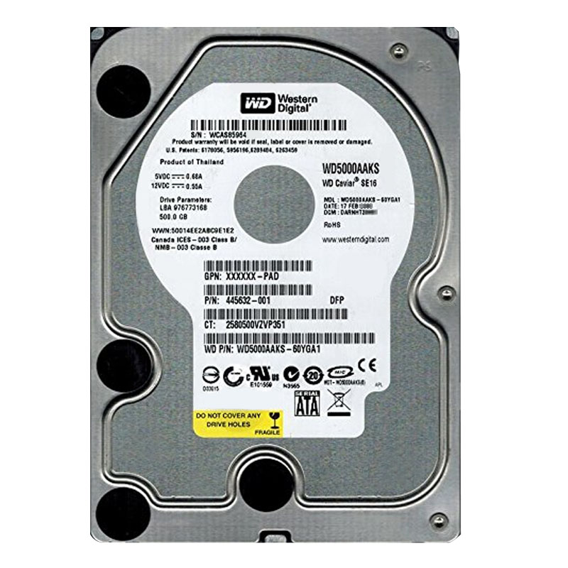Western Digital - 500GB 7.2K SATA 3.0Gbps 3.5" 16MB Hard Drive - WD5000AAKS-60YGA1