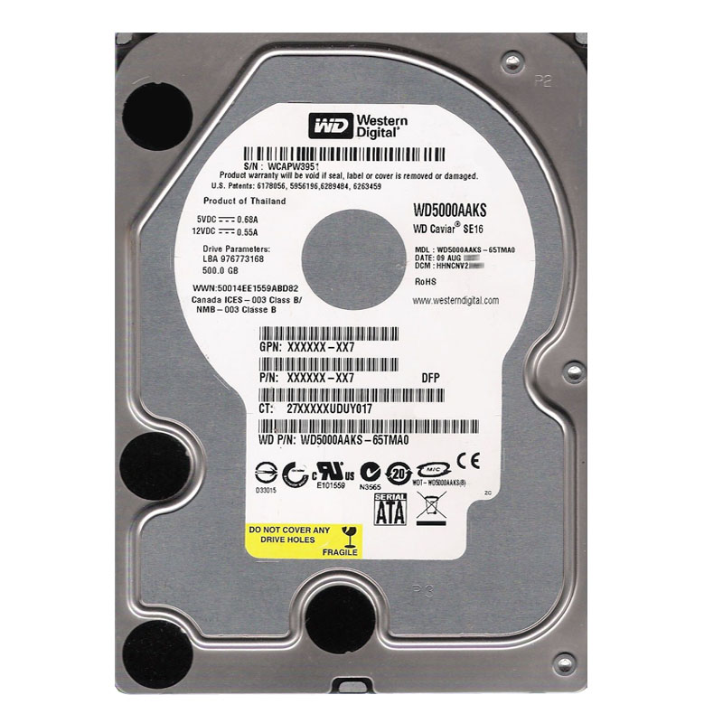 Western Digital - 500GB 7.2K SATA 3.0Gbps 3.5" 16MB Hard Drive - WD5000AAKS-65TMA0
