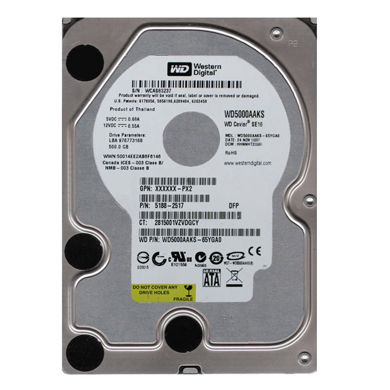 Western Digital - 500GB 7.2K SATA 3.0Gbps 3.5" 16MB Hard Drive - WD5000AAKS-65YGA0