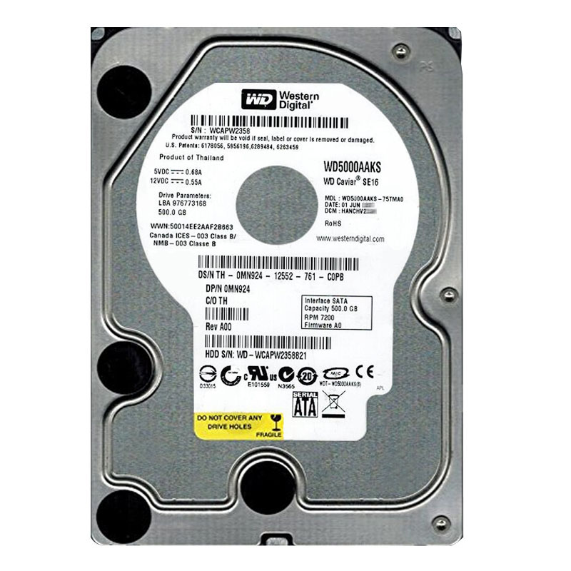 Western Digital - 500GB 7.2K SATA 3.0Gbps 3.5" 16MB Hard Drive - WD5000AAKS-75TMA0