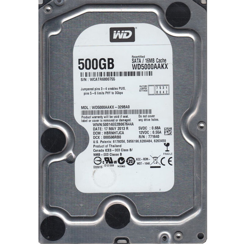 Western Digital - 500GB 7.2K SATA 6.0Gbps 3.5" 16MB Cache Hard Drive - WD5000AAKX-329BA0