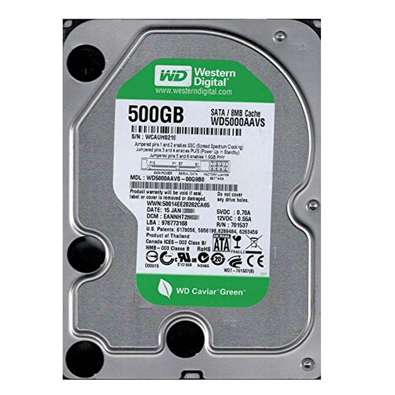 Western Digital - 500GB IntelliPower SATA 3.0Gbps 3.5" 8MB Hard Drive - WD5000AAVS-00G9B0