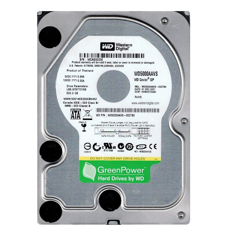 Western Digital - 500GB IntelliPower SATA 3.0Gbps 3.5" 8MB Hard Drive - WD5000AAVS-00ZTB0