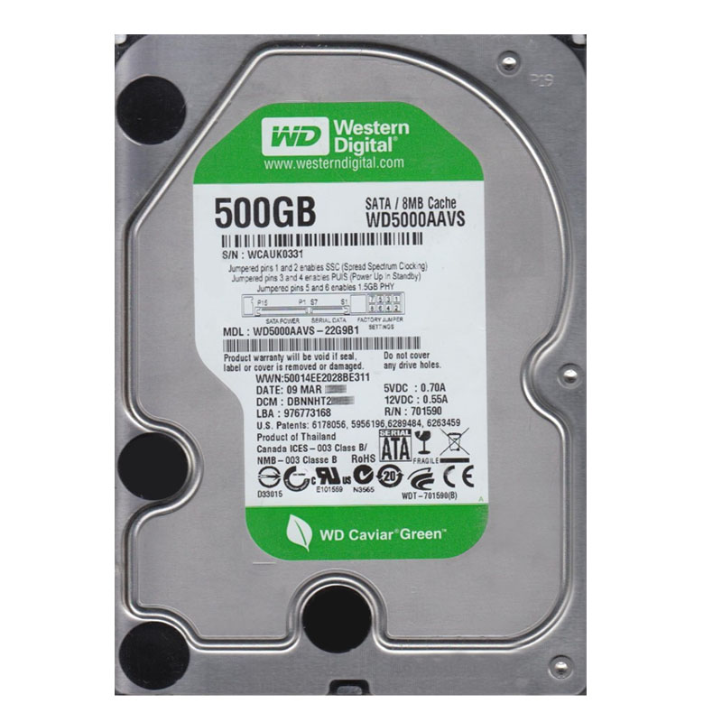 Western Digital - 500GB IntelliPower SATA 3.0Gbps 3.5" 8MB Hard Drive - WD5000AAVS-22G9B1