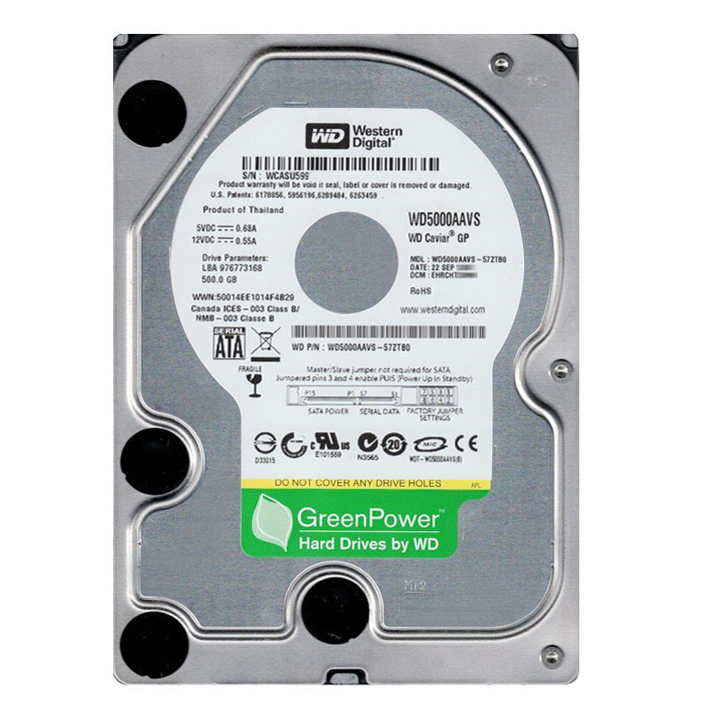 Western Digital - 500GB IntelliPower SATA 3.0Gbps 3.5" 8MB Hard Drive - WD5000AAVS-57ZTB0