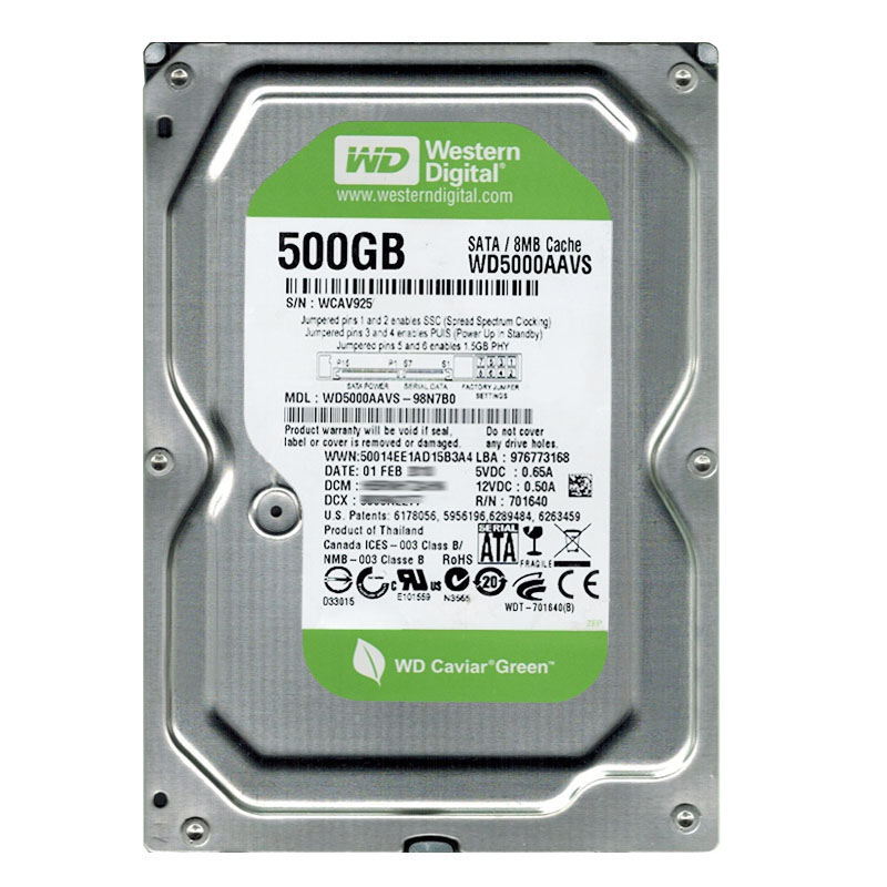 Western Digital - 500GB IntelliPower SATA 3.0Gbps 3.5" 8MB Cache Hard Drive - WD5000AAVS-98N7B0