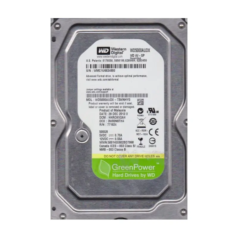 WD5000AUDX-73WNHY0.jpg Western Digital - 500GB 5.4K SATA 3.5" 32MB Cache Hard Drive - WD5000AUDX-73WNHY0 - Image 1