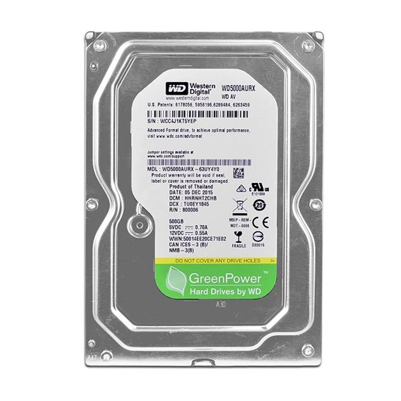 Western Digital - 500GB 5.4K SATA 3.5" 64MB Cache Hard Drive - WD5000AURX-63UY4Y0