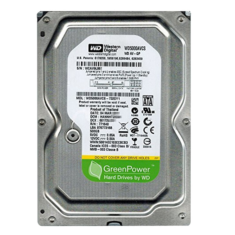 Western Digital - 500GB IntelliPower SATA 3.0Gbps 3.5" 16MB Hard Drive - WD5000AVCS-732DY1