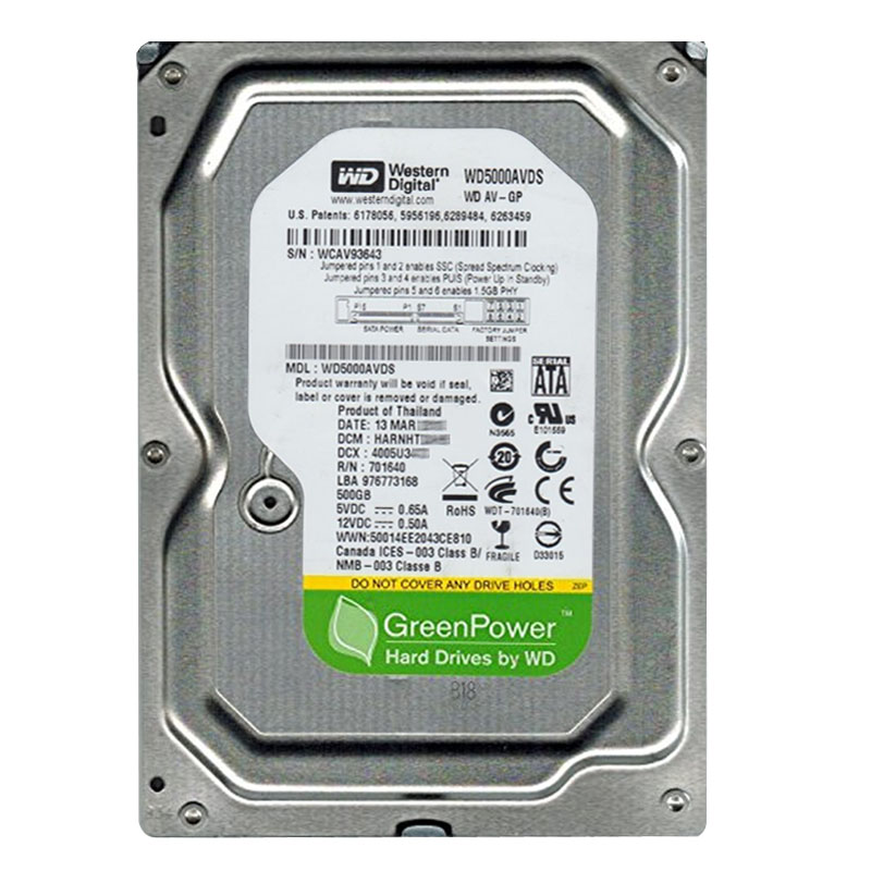 Western Digital - 500GB IntelliPower SATA 3.0Gbps 3.5" 32MB Hard Drive - WD5000AVDS