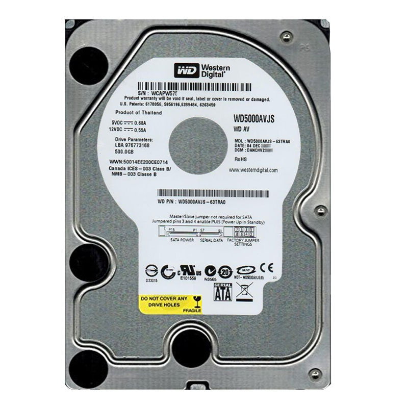 Western Digital - 500GB 7.2K SATA 3.0Gbps 3.5" 8MB Hard Drive - WD5000AVJS-63TRA0