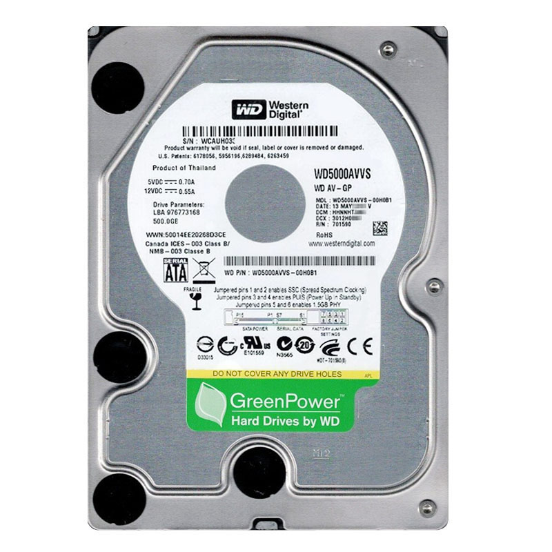 Western Digital - 500GB Intellipower SATA 6.0Gbps 3.5" 8MB Hard Drive - WD5000AVVS-00H0B1