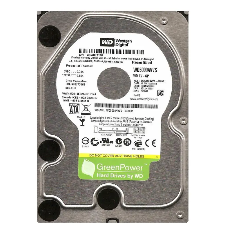 WD5000AVVS-63H0B1.jpg Western Digital - 500GB Intellipower SATA 6.0Gbps 3.5" 8MB Hard Drive - WD5000AVVS-63H0B1 - Image 1