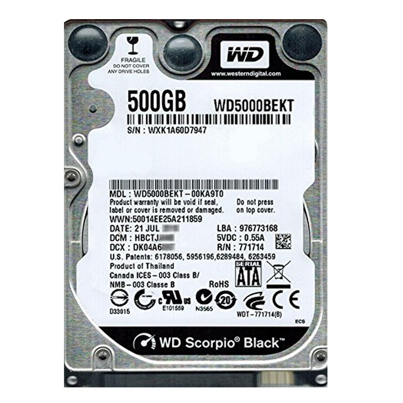 Western Digital - 500GB 7.2K SATA 3.0Gbps 2.5" 16MB Hard Drive - WD5000BEKT-00KA9T0