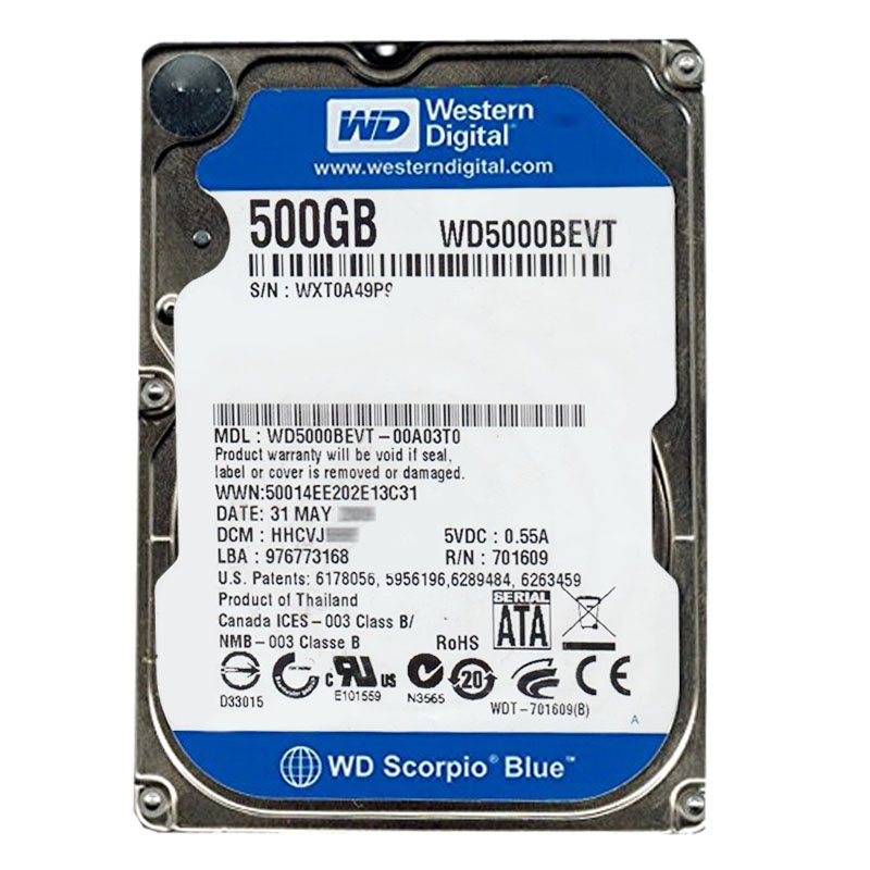 Western Digital - 500GB 5.4K SATA 3.0Gbps 2.5" 8MB Hard Drive - WD5000BEVT-00A03T0