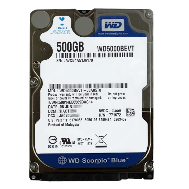 Western Digital - 500GB 5.4K SATA 3.0Gbps 2.5" 8MB Hard Drive - WD5000BEVT-00A05T0