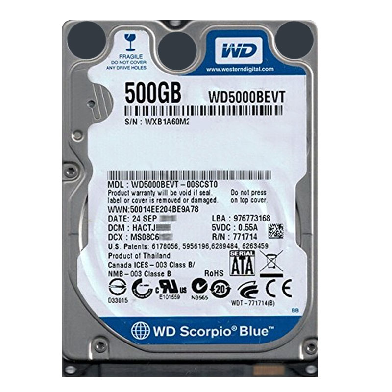 Western Digital - 500GB 5.4K SATA 3.0Gbps 2.5" 8MB Hard Drive - WD5000BEVT-00SCST0