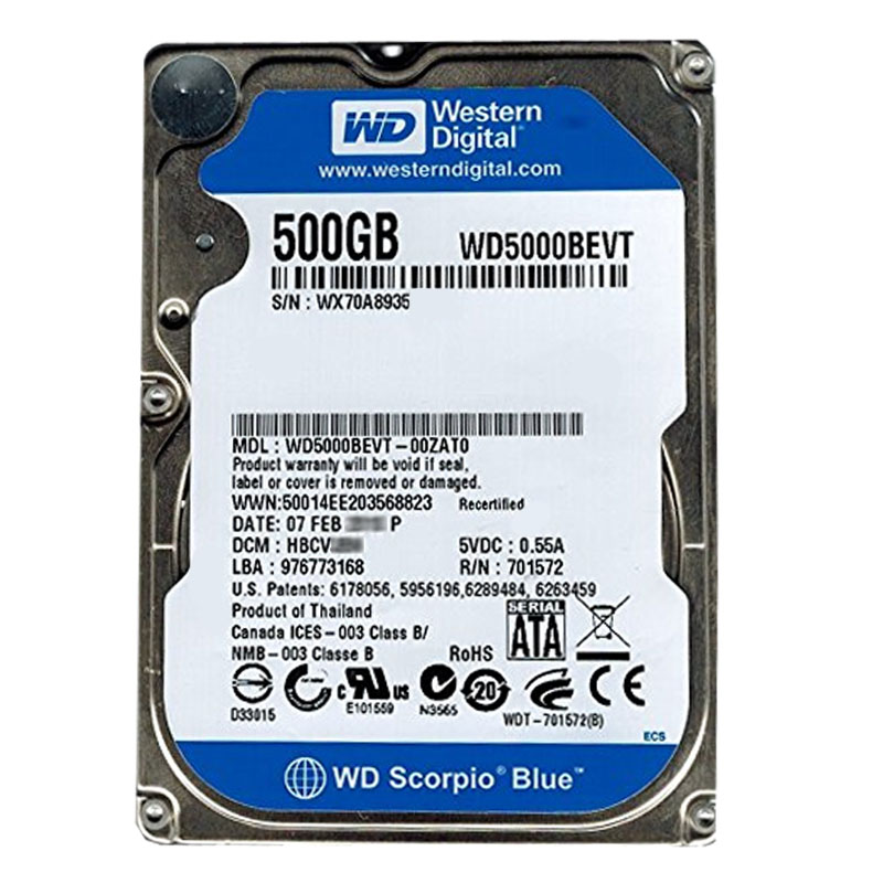 Western Digital - 500GB 5.4K SATA 3.0Gbps 2.5" 8MB Hard Drive - WD5000BEVT-00ZAT0