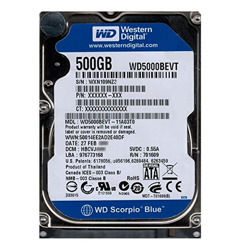 Western Digital - 500GB 5.4K SATA 3.0Gbps 2.5" 8MB Hard Drive - WD5000BEVT-11A03T0