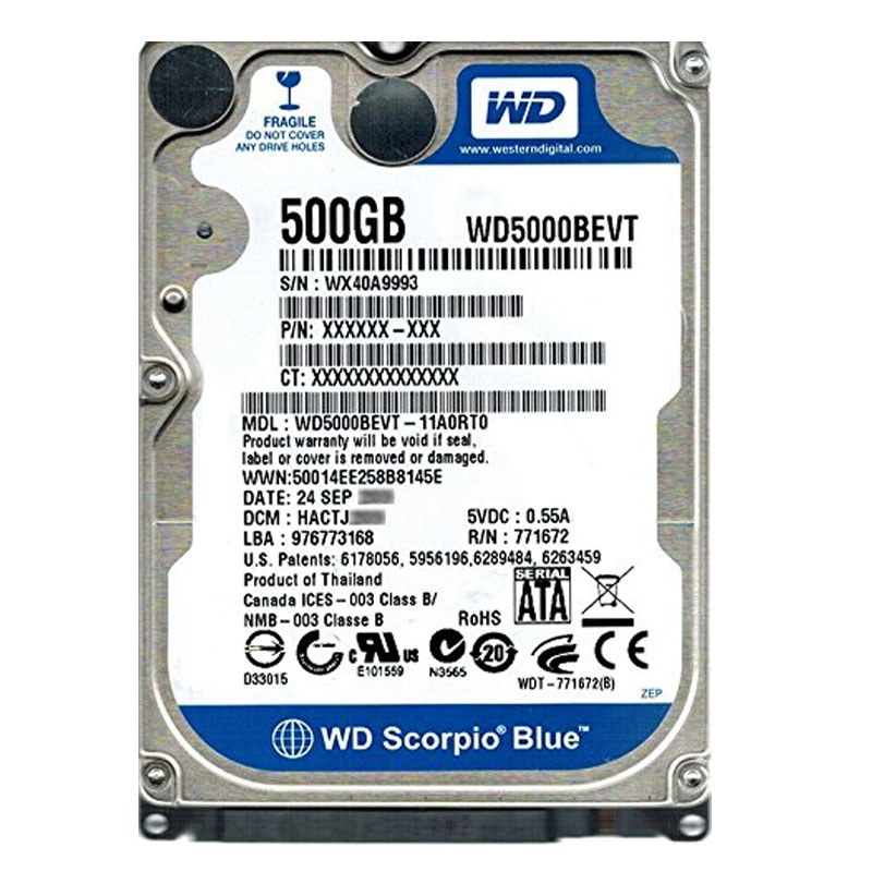 Western Digital - 500GB 5.4K SATA 3.0Gbps 2.5" 8MB Hard Drive - WD5000BEVT-11A0RT0