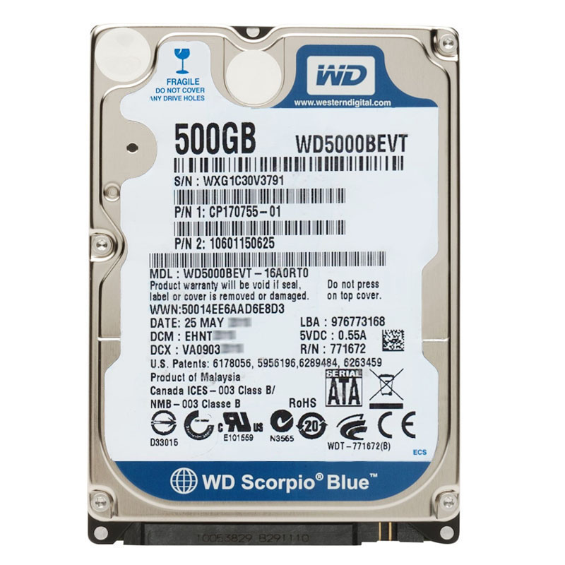 Western Digital - 500GB 5.4K SATA 3.0Gbps 2.5" 8MB Hard Drive - WD5000BEVT-16A0RT0