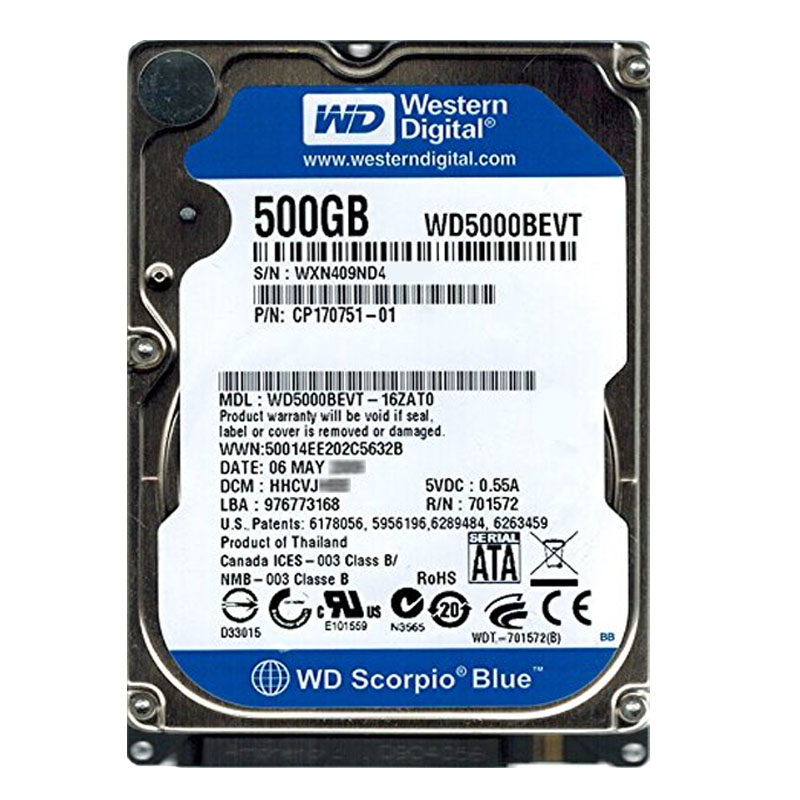 Western Digital - 500GB 5.4K SATA 3.0Gbps 2.5" 8MB Hard Drive - WD5000BEVT-16ZAT0