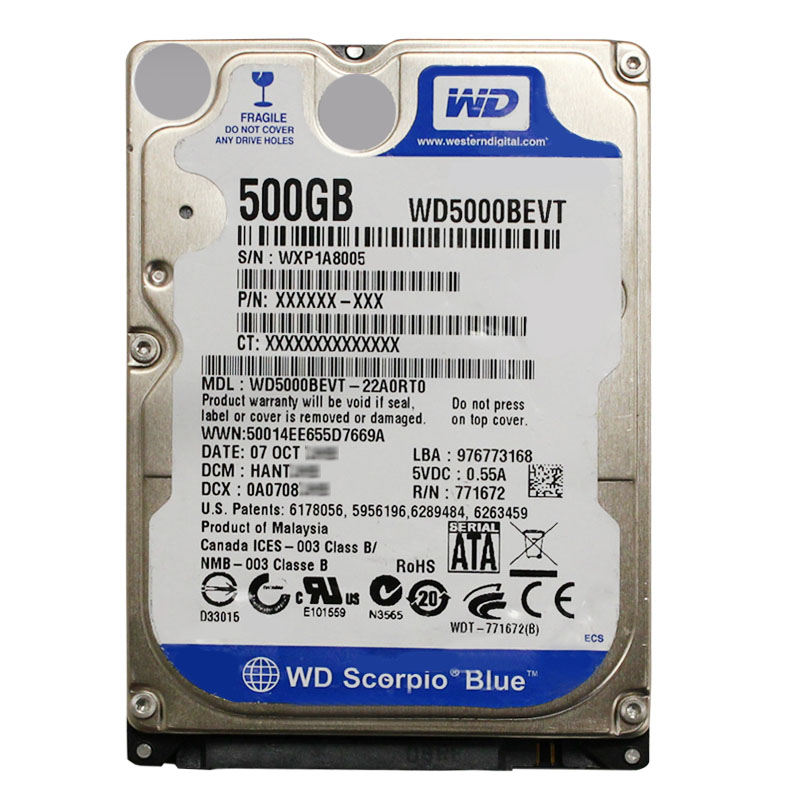 Western Digital - 500GB 5.4K SATA 3.0Gbps 2.5" 8MB Hard Drive - WD5000BEVT-22A0RT0