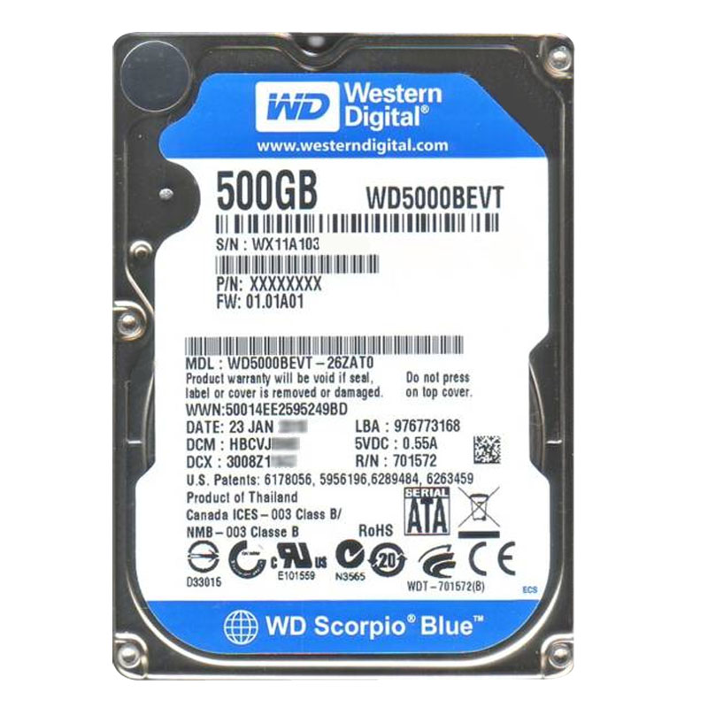 Western Digital - 500GB 5.4K SATA 3.0Gbps 2.5" 8MB Hard Drive - WD5000BEVT-26ZAT0