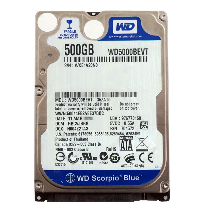 Western Digital - 500GB 5.4K SATA 3.0Gbps 2.5" 8MB Cache Hard Drive - WD5000BEVT-35ZAT0