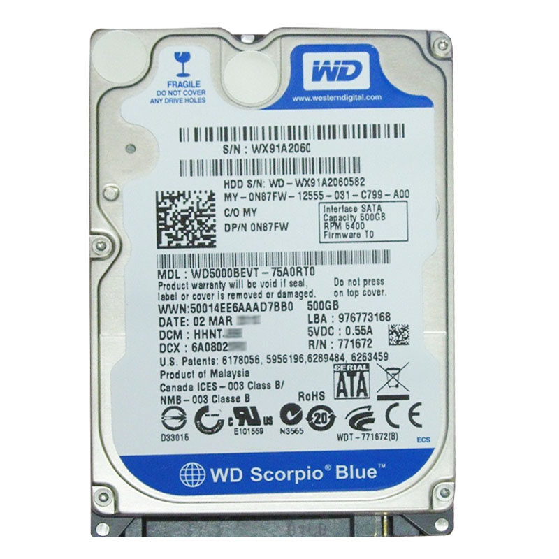 Western Digital - 500GB 5.4K SATA 3.0Gbps 2.5" 8MB Hard Drive - WD5000BEVT-75A0RT0