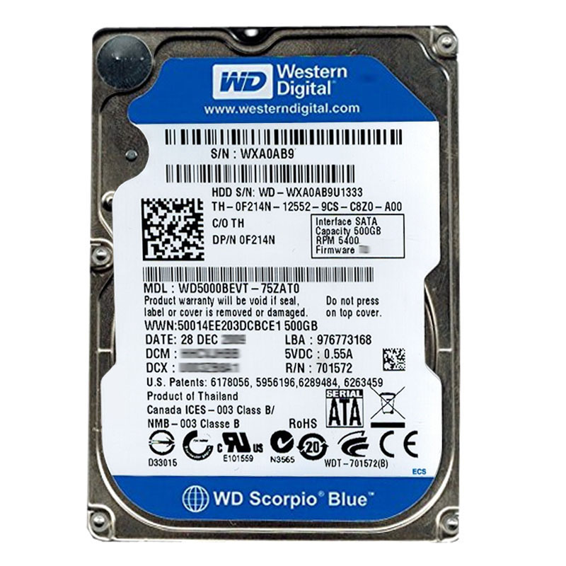 Western Digital - 500GB 5.4K SATA 3.0Gbps 2.5" 8MB Cache Hard Drive - WD5000BEVT-75ZAT0